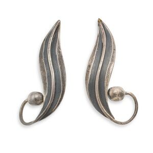 Vintage Orvelo Taxco Sterling Silver Leaf Earrings Screw Back Mid-Century Modern